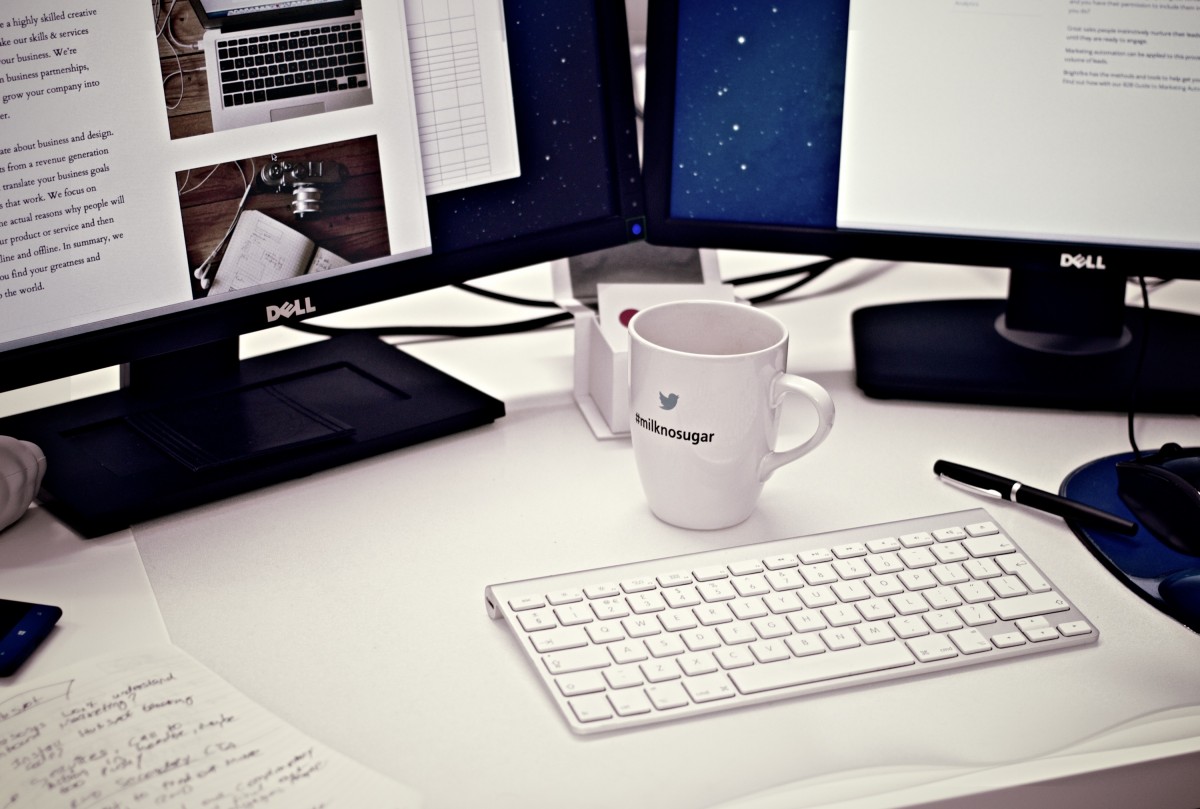 Workspace with coffee cup